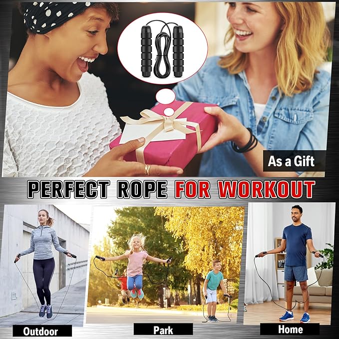 Junkin 12 Pieces Jump Ropes for Fitness with Ball Bearings Speed Jumping Adjustable Skipping Rope with Foam Handles Exercise Jump for Men Women Cardio Training