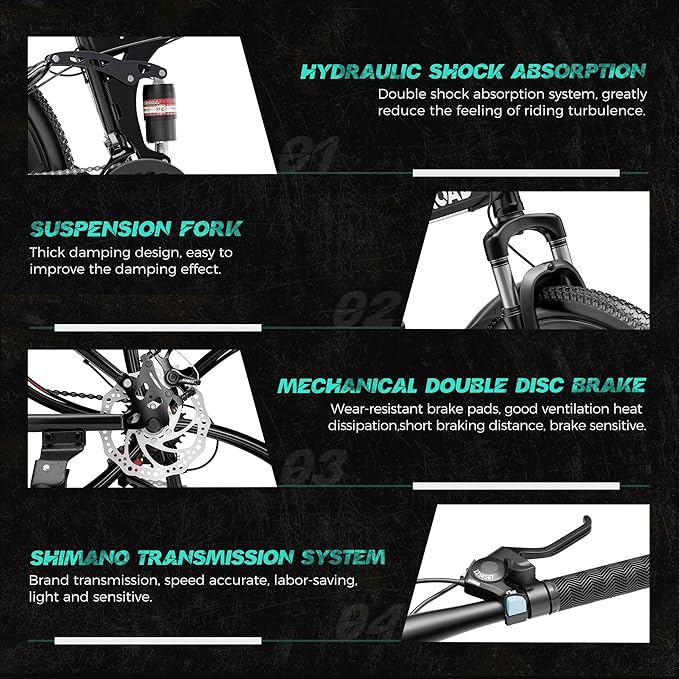 Outroad 26 Inch Folding Mountain Bike, 21 Speed Full Suspension High-Carbon Steel MTB Foldable Bicycle, Dual Disc Brake Non-Slip Folding Bikes for Adults/Men/Women, Black, Orange and Green