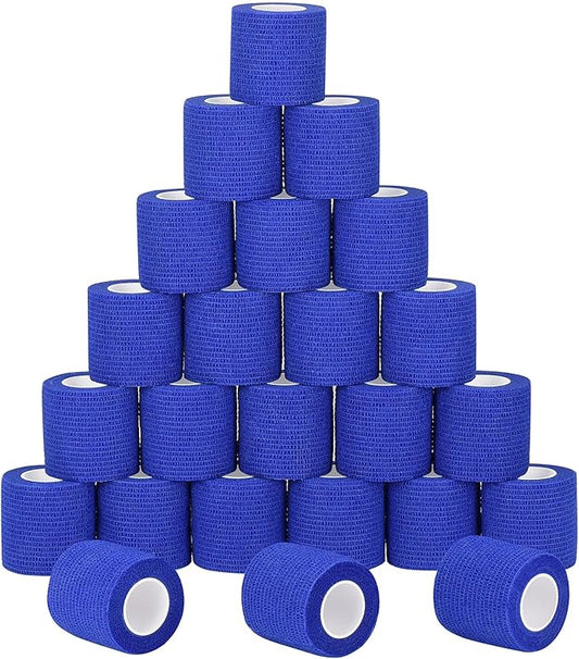 24 Pack Self Adherent Cohesive Wrap Bandages Non Woven Cohesive Bandage Elastic Self Adhesive Bandage Wrap Sports Athletic Tape First Aid Tape for Wrist Ankle Pet Vet Wrap Grip Cover 2 inch (Blue)