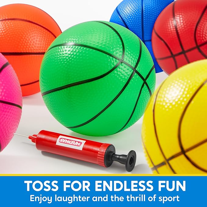 SYNCFUN 6 PCS Mini Basketballs, 5 inches Colorful Small Ball for Basketball Hoop, Inflatable Rubber Ball, Sports Toys Gift for Toddlers and Teenagers (6 Colors)