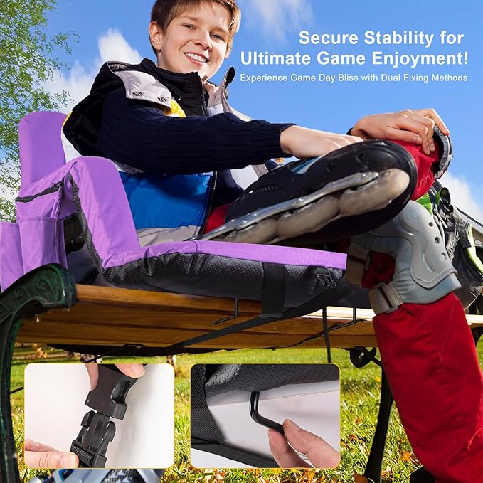 Stadium Seats with Back Support 2 Pack Wide, Exclusive Bleacher Chairs with Back and Cushion Folding Stadium Chairs, 6 Reclining Positions Waterproof Bleacher Seats (Wide|22.5" Purple)