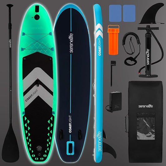 SereneLife Inflatable Stand Up Paddle Board, Wide Stable Design with Non-Slip EVA Deck Pad, Includes Premium SUP Accessories, for Youth and Adults