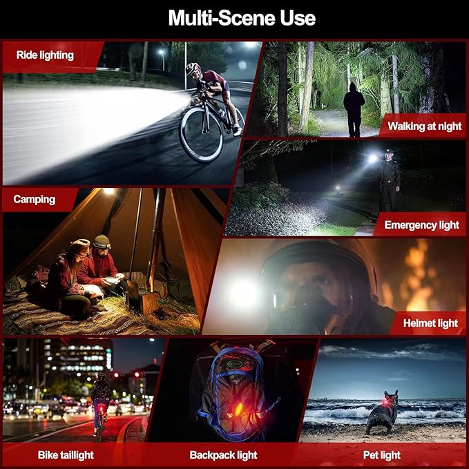 Rechargeable Bike Lights for Night Riding High Lumens with 2 Pack Taillight, Super Bright Bicycle Headlight & Tail Light Set, Safety Light Front and Back Cycling