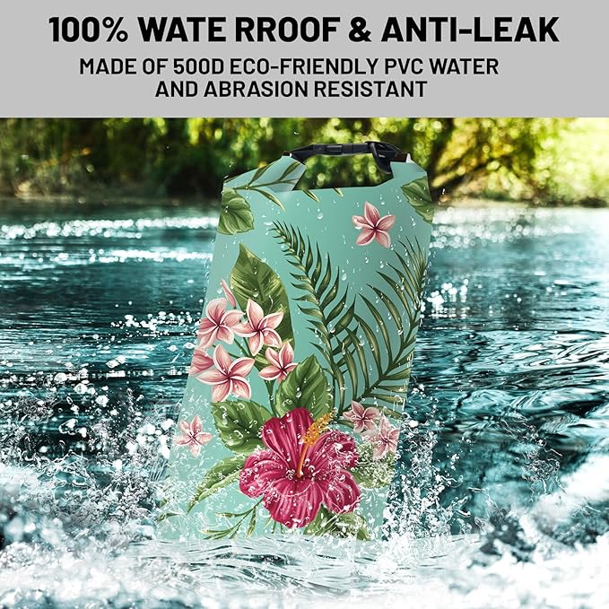 Waterproof Dry Bag,Roll Top Tropical Summer Watercolor Hibiscus Waterproof Backpack 5L/10L/20L Floating and Lightweight Bags for Kayaking, Boating, Swimming and Camping with Waterproof Phone Case