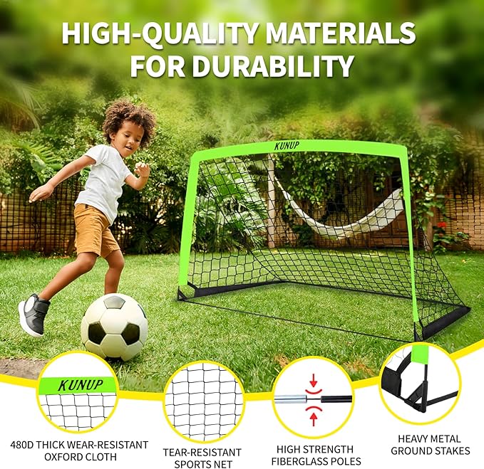 2 Pack Kids Soccer Goal for Backyard Set 5x3FT Portable Pop Up Soccer Net Training Equipment with Soccer Ball, Training Dice Mat, Cones and Carry Bag for Youth Toddler Teams Indoor Outdoor Sport Game