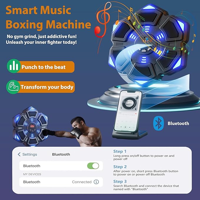 Music Boxing Machine, New Wall Mounted Smart Music Boxing Family Games, Electronic Focus Agility Training Equipment with Glove, Exercise Equipment