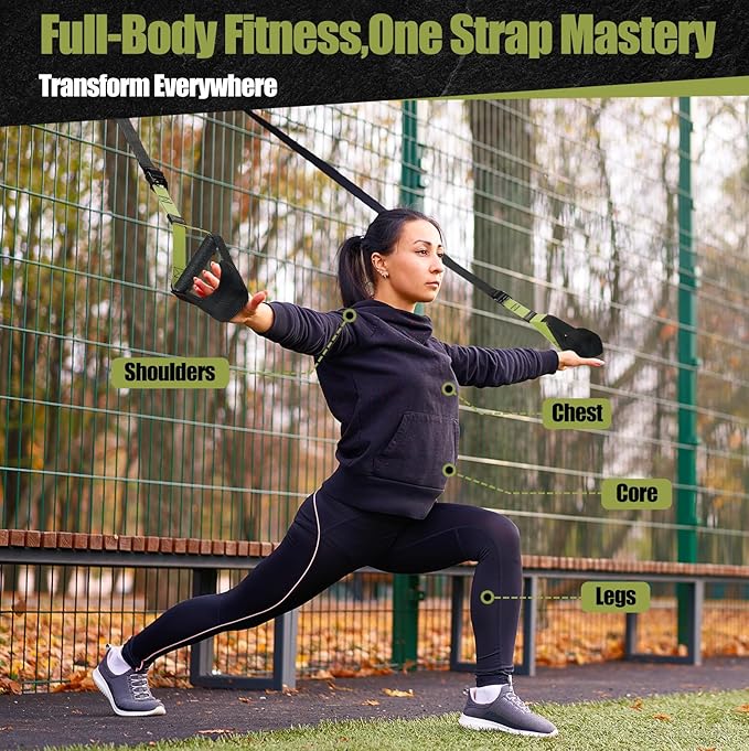 Home Suspension Training Kit with Suspension Trainer, Straps & Bands – Adjustable Full-Body Workout System for Home Gym, Yoga, Pilates, Travel | Compact Design