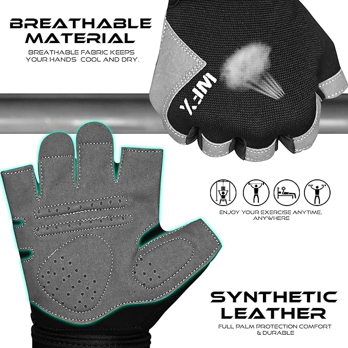 Gym Gloves Fitness Training Anti Slip Shock-Absorbing Weight Lifting Gloves Padded Grip Breathable Fingerless Workout Support for Men Women Cycling Exercise