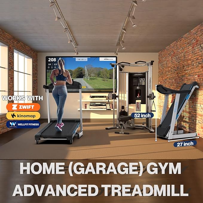WELLFIT TM007 Auto Incline Treadmill, 4.0HP Heavyduty Treadmill for 400lbs+ Capacity, Adjustable Height for 5'2"- 6'4" Users, 95% Assembled, LED Console, 45*18 Large Area, 8.7MPH, Foldable Space Saver