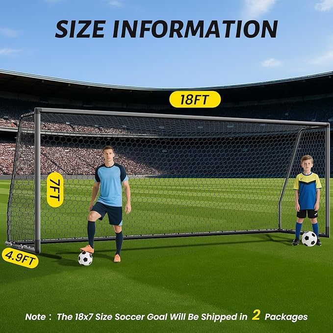 NAIZEA Soccer Goal - 12x6FT/16x7FT/10x6FT/8x6FT/6x4FT Soccer Goals for Backyard - Metal Soccer Goals for Youth Adult - Multiple Sizes Colors - Perfect for Games Indoor Outdoor Practice