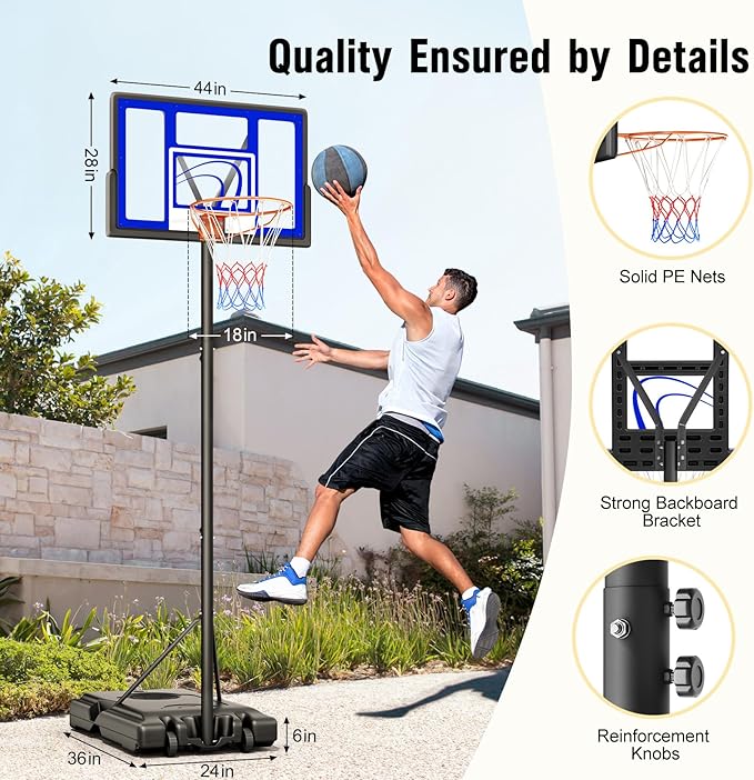 TONBUX Adjustable Basketball Hoop Outdoor 10FT, Basketball Portable Hoops & Goals, 44 Inch Backboard, for Kids, Youth, and Adults in The Backyard, Driveway