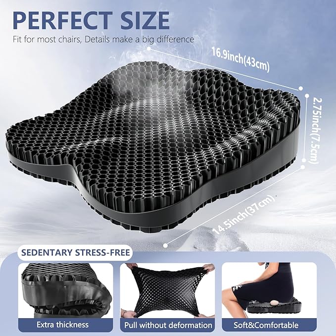 Extra Thicker Kayak Seat Cushion, Waterproof Kayak Gel Seat Cushion for Long Sitting Coccyx Sciatica Pain Relief Boat Cushion Kayak Accessories Pad for Fishing Canoe Rowing Stadium