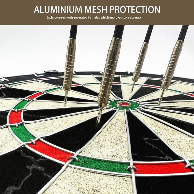 Bristle Dart Board Set, Professional Dart Board 18" with 6pcs 18g Darts Outdoor Dartboard Set, Compressed Sisal Metal Wire Board with Rotating Number Ring