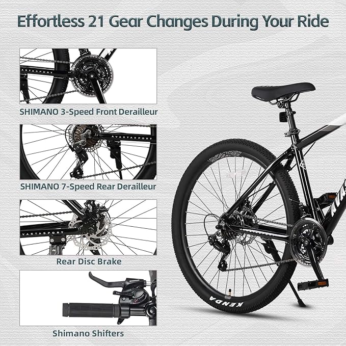 AVASTA Earth 26 27.5 inch Mountain Bike with 21-Speed,Aluminum Frame, Dual Disc Brake, Comfortable Saddle,Multiple Colors