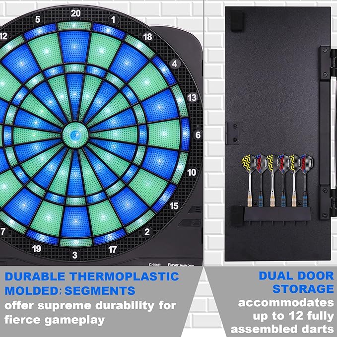 Turnart Electronic Dart Board,13 inch Illuminated Segments Light Based Games Electric Dartboard for Adults Tested Tough Segment for Enhanced Durability Professional with Scoring