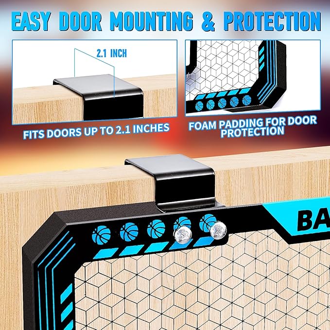 BATURU Mini Basketball Hoop Indoor for Kids β Over The Door Basketball Hoop with LED Scoreboard, Lights, Sound β Sports Gifts Toys for Boys Ages 5-12