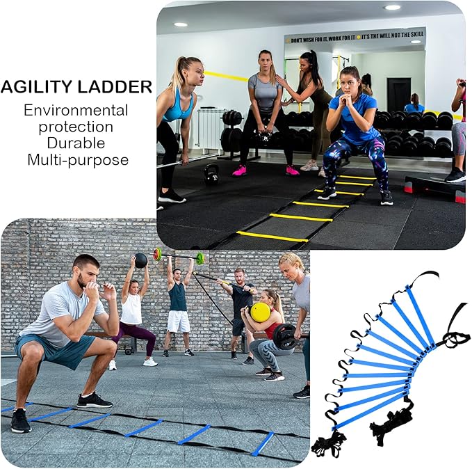 2 Pieces Agility Ladder 20 Feet Adjustable Rungs Speed Training Exercise Ladders with Carry Bag for Kids and Adults Soccer Football Boxing Footwork Sports Speed Agility Training