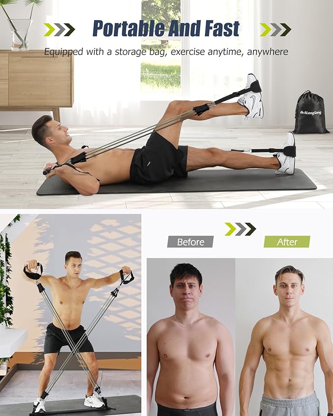 Upgraded Pilates Bar Kit with Resistance Bands Natural Latex for Women & Men, Heavy-Duty Stainless Steel Multifunctional Yoga Pilates Stick for Home Gym Exercise Fitness Equipment Full-Body Workouts