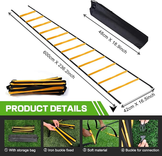Agility Ladder 12 Rung 20 FT Speed Training Ladder Drill Sports Workout Equipment for Football Soccer Footwork Exercise