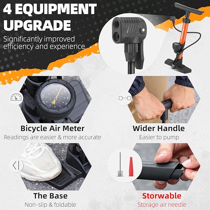Bike Floor Pump, Bikes Pump with Gauge,Bicycle Air Pump with High Pressure 160 Psi, BikeTire Pump with Presta Schrader Valves,Portable Hand Pump Bike, Fits Road Bikes MTB E-Bike, Ball
