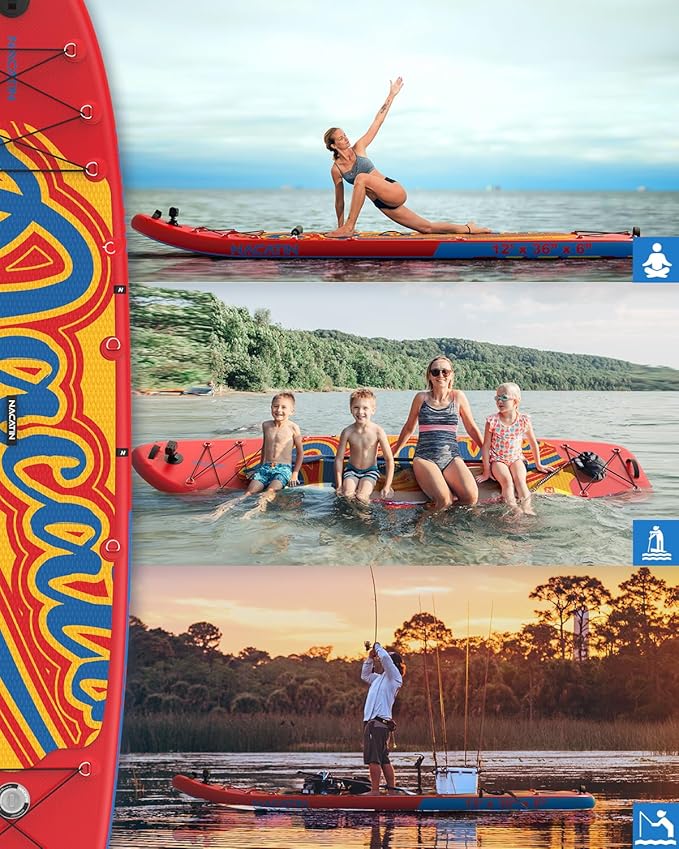 Inflatable Stand Up Paddle Board 12' with Kayak Seat & Dual Paddles – Premium SUP Board for Adults & Families Includes Kayak Conversion Kit, Pump, Leash & Accessories – Stable Wide Deck for Beginners
