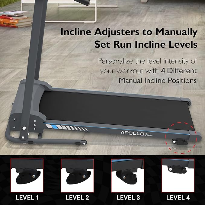 SereneLife Electric Folding Treadmill Exercise Machine - Smart Compact Digital Fitness Treadmill Workout Trainer w/Bluetooth App Sync, Manual Incline Adjustment, for Walking, Running, Gym