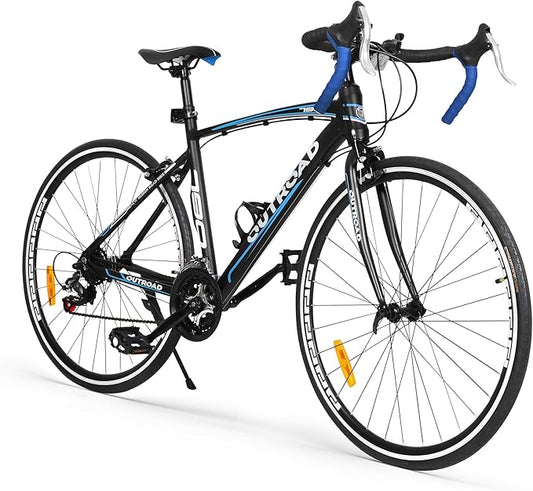 700C Wheel Road Commuter Bike, 14/21 Speed Shifter, Dual Disc Brakes Racing Bicycle with Light Aluminum Alloy Frame for Adult Men and Women