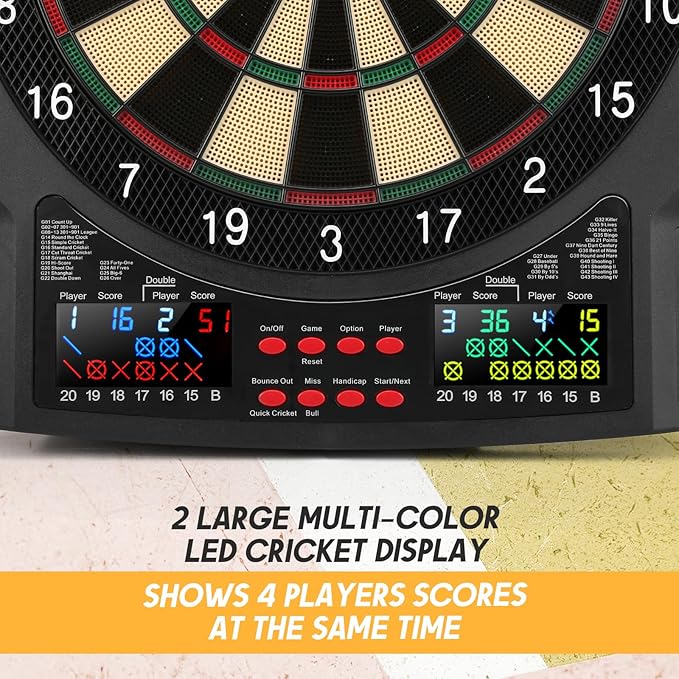 Electronic Dart Board, 2 Large Colorful LEDs Dartboard, 43 Games 320 Variants, Digital Soft Tip Dartboards Set with 6 Darts, 100 Tips
