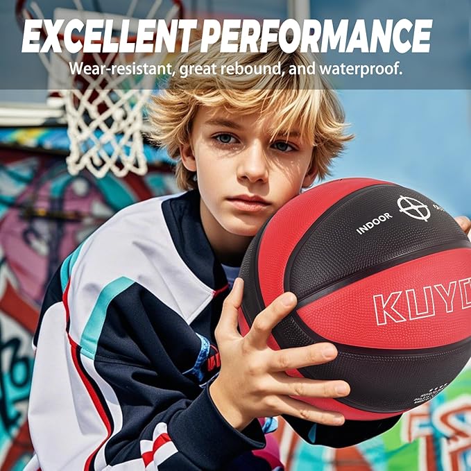 KUYOTQ Kids Toddler Youth Adult Size 3/4/5/6/7 Basketball 22/25.5/27.5/28.5/29.5" Thickened Rubber or Faux Leather Basketball for Boys Girls (Deflated)