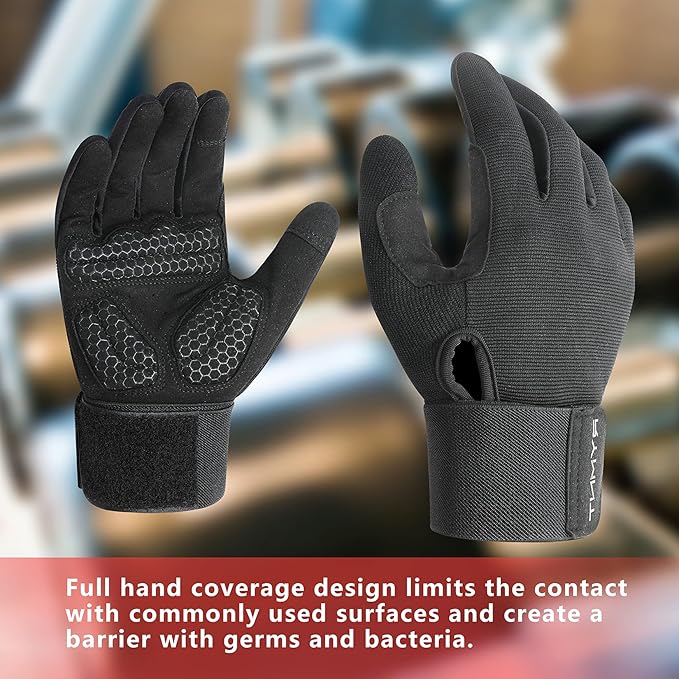 Full Fingers Workout Gloves for Women & Men - Gym Gloves with Extra Grip Foam Padding & Anti-Slip for Fitness, Training & Cycling