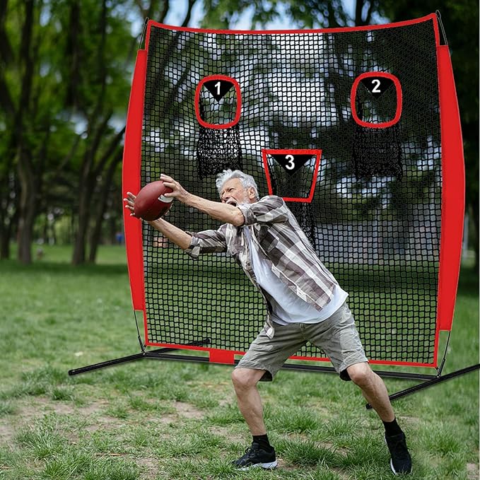 Football Nets for Throwing, Football Target Net Quarterback Throwing Net Football Target Practice Accuracy, Portable Football with 3 Throwing Targets