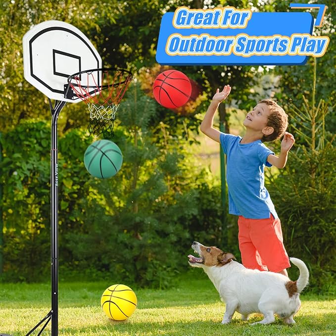 6" Indoor Small Sport Basketball for Kids Adults, Toddler 6 Inch Little Ball for Over Door Mini Basketball Hoop, Replacement Ball, Silence Rubber Basketball for Outdoor Beach Pool Hoop 3PCS with Pump