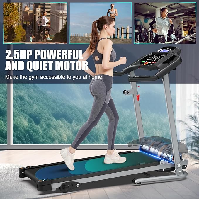 FYC Compact Folding Treadmill for Home - 2.5HP Quiet Brushless Motor, 3-Level Incline, 7.5 MPH, Shock Absorption, Space-Saving Design for Running, Walking - Treadmill for Small Spaces & Home Use