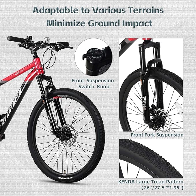 AVASTA Earth 26 27.5 inch Mountain Bike with 21-Speed,Aluminum Frame, Dual Disc Brake, Comfortable Saddle,Multiple Colors