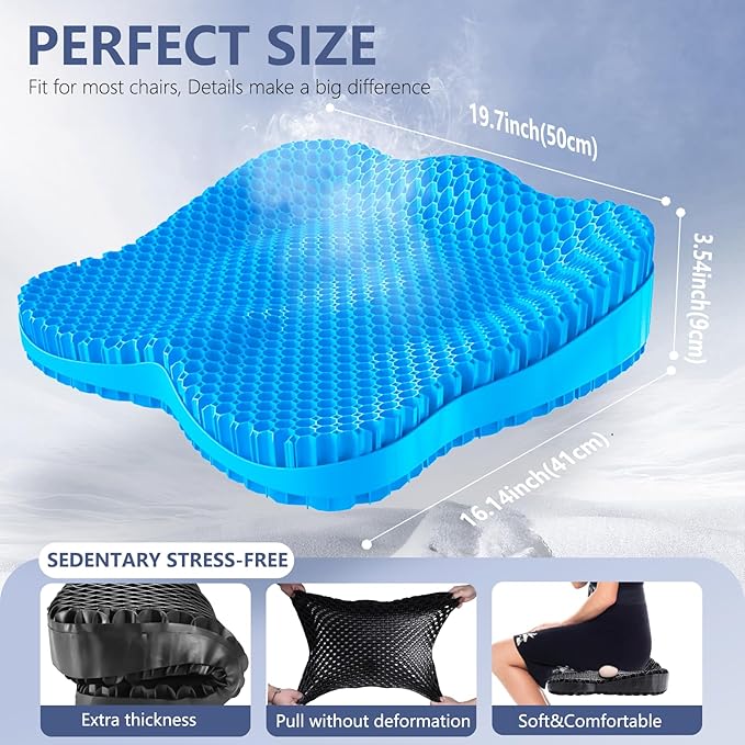 Extra Thicker Kayak Seat Cushion, Waterproof Kayak Gel Seat Cushion for Long Sitting Coccyx Sciatica Pain Relief Boat Cushion Kayak Accessories Pad for Fishing Canoe Rowing Stadium