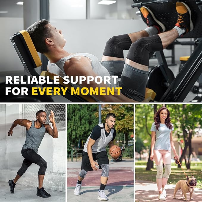 CAMBIVO 2 Pack Knee Brace for Men and Women, Knee Sleeves for Men with Patella Gel Pad and Side Stabilizers, Knee Compression Sleeves for Knee Pain Relief, Running, Workout, Daily Use