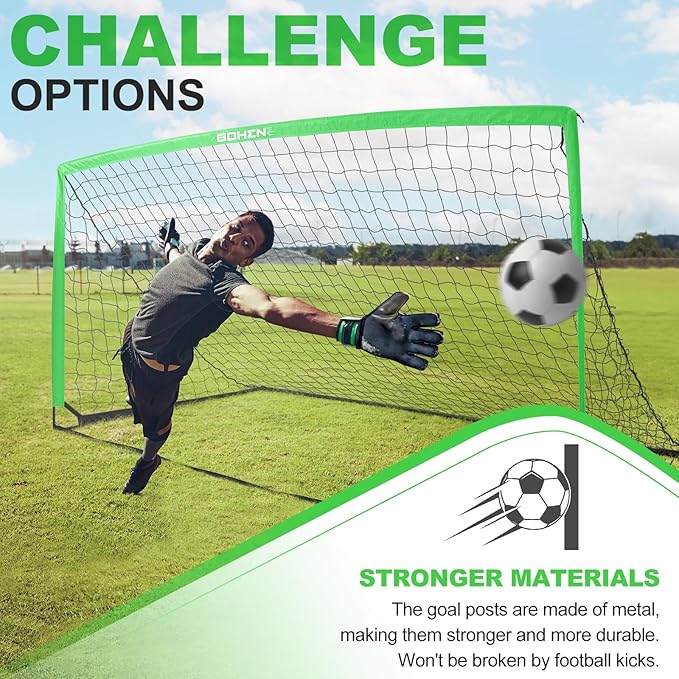 BOHEN 11x5.5 FT/9x5 FT/6x4 FT Portable Metal Soccer Goal for Backyard with Carry Bag - Fun for Outdoor Indoor Training Games for Kids and Adult, Easy Storage and Transportation