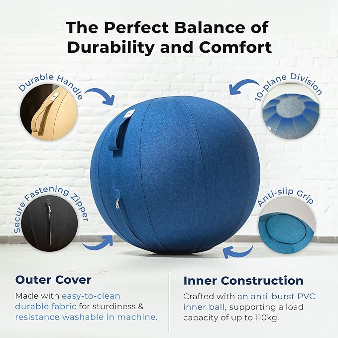 Balance Ball Chair for Office & Home - Ergonomic Exercise Ball for Posture & Back Pain Relief, Yoga Ball Chair - Sitting Ball with Washable Linen Cover