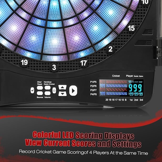 Electronic Dart Board Cabinet Set, Illuminated Target Dartboard for Adults Kids, 48 Games with 315 Variations Soft Tip Digital Dartboard Cabinets with 6 Darts, 100PCS Soft Tips