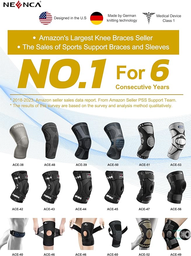 NEENCA Knee Brace for Women & Men, Medical Knee Support with Patella Pad & Side Stabilizers, Knee Compression Sleeve for Knee Pain, Meniscus Tear, ACL, Joint Pain, Runner, Workout