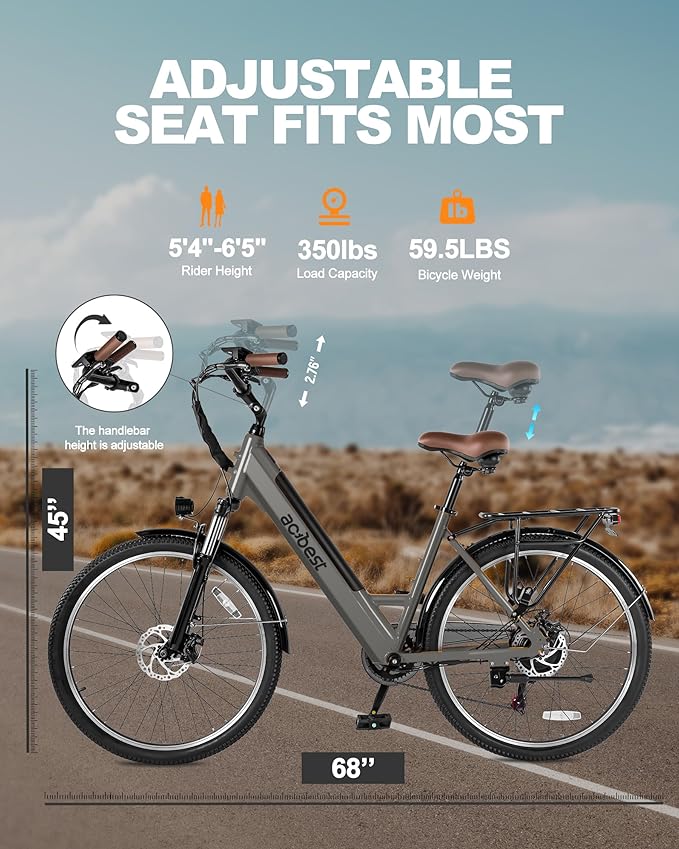 Cores Electric Bike for Adults, 26" Electric Commuter Bike with 1200W Peak Motor, 28MPH 70 Miles Max, 48V 576Wh Removable Battery, 7-Speed City Cruiser Mountain E Bike for Commuting