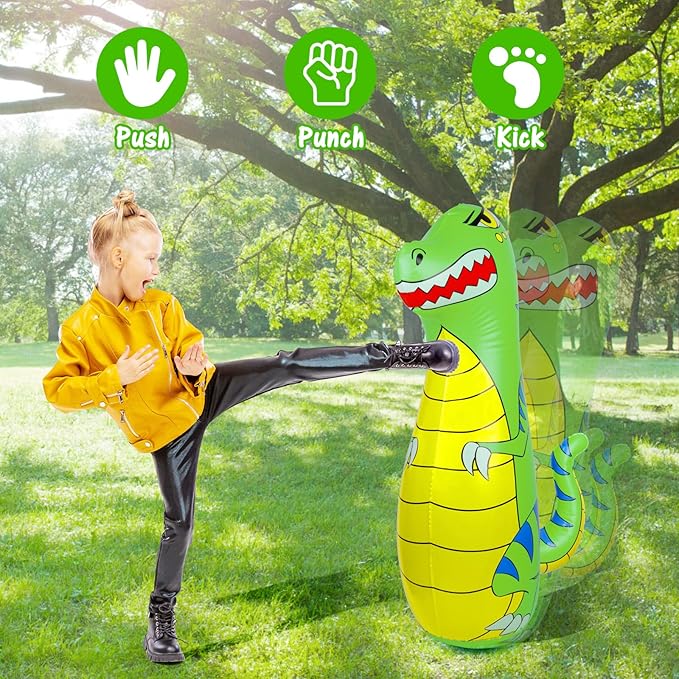 Punching Bag for Kids 47" Inflatable Dinosaur Bop Bag with Thicker Material Instant Bounce Back with Boxing Gloves Karate Kickboxing Taekwondo Kids Gift for Age 3-9 Girls & Boys