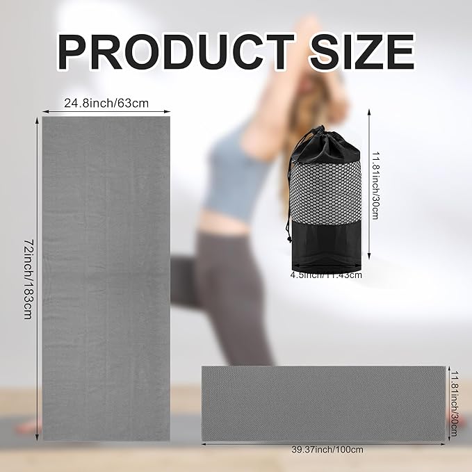 Hot Yoga Towel, Yoga Mat Towels for Hot Yoga Non Slip with Grip Dots Cooling Towel Sweat Absorbent Microfiber Pilates Towel for Bikram Exercise and Fitness (Gray)