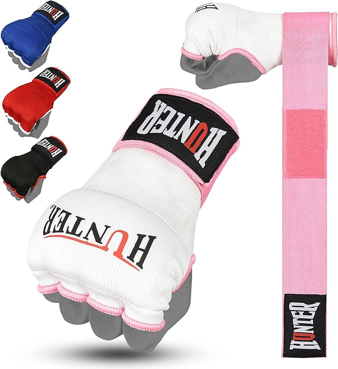 HUNTER Gel Padded Inner Gloves with Hand Wraps for Boxing, Quick Elastic Training Wraps for Men & Women, Muay Thai MMA Kickboxing Martial Arts Knuckle Wrist Protector (Pair)