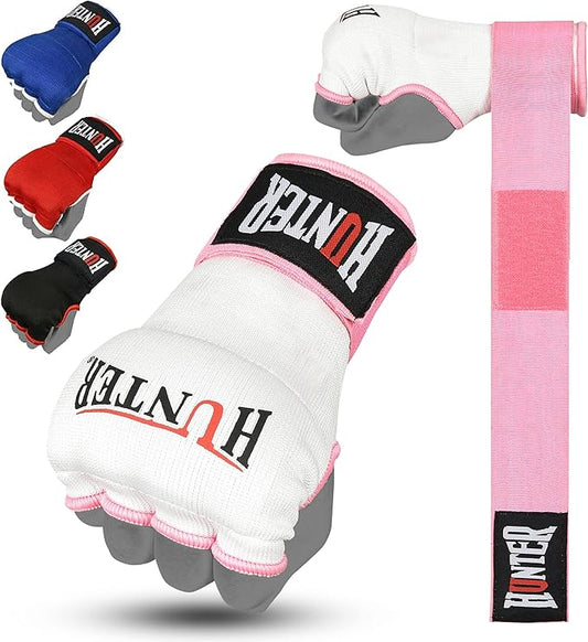 HUNTER Gel Padded Inner Gloves with Hand Wraps for Boxing, Quick Elastic Training Wraps for Men & Women, Muay Thai MMA Kickboxing Martial Arts Knuckle Wrist Protector (Pair)