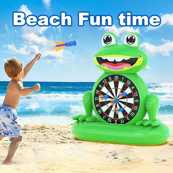 MOONTOY Pool Toys for Kids, Inflatable Frog Dart Board Game, Pool Games for Beach & Backyard, Summer Water Toys for Boys Girls Ages 6-12, Teens & Adults (Pump Included)