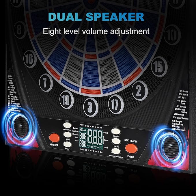 Electronic Dartboard, Dual Speakers with Automatic Voice Announcing Score, High Definition LCD Display, Includes 12 Soft Tip Darts, Suitable for Family Gatherings Bar Entertainment