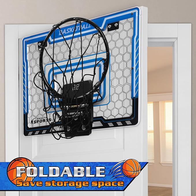 Mini Basketball Hoop Indoor with Scorer and Batteries, Indoor Basketball Hoop Over The Door with Colorful LED Lighting, Toy Basketball Set for Boys Girls Age 3 4 5 6 7 8