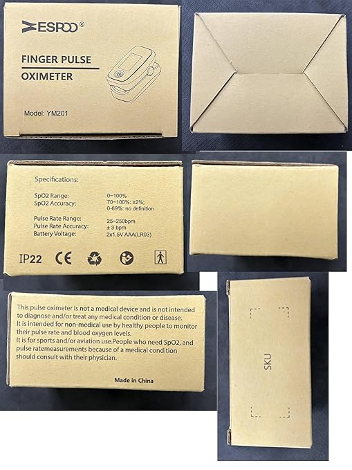 ESPOO Pulse Oximeter with 20 Memory, Oxygen Monitor Fingertip 4 Color TFT Display(SPO2), Alarm & Brightness Adjustable, Batteries & Lanyard Include(White&Black)