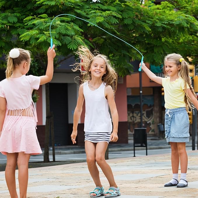 Aodaer PVC Skipping Rope Adjustable Jump Rope for Kids Multicolor Jump Rope Bulk with Plastic Handles Lightweight for Outdoor Fitness Exercise and Weight Loss, Training and Racing